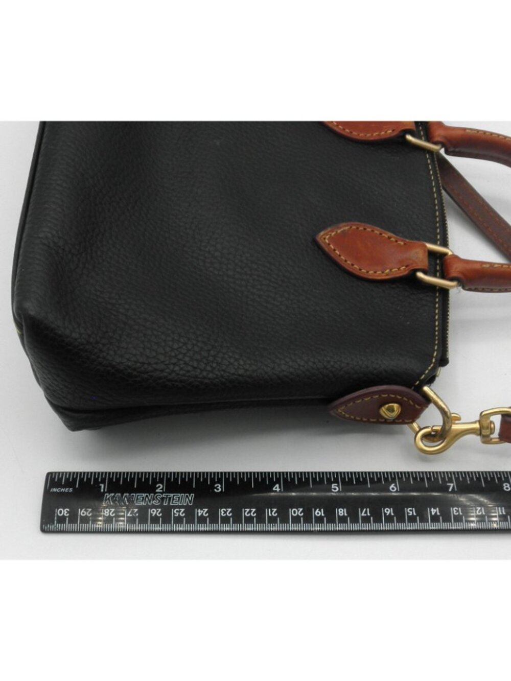 Dooney & Bourke Black Pebbled Leather Brown Accents Crossbody Satchel Handles - Picture 14 of 16